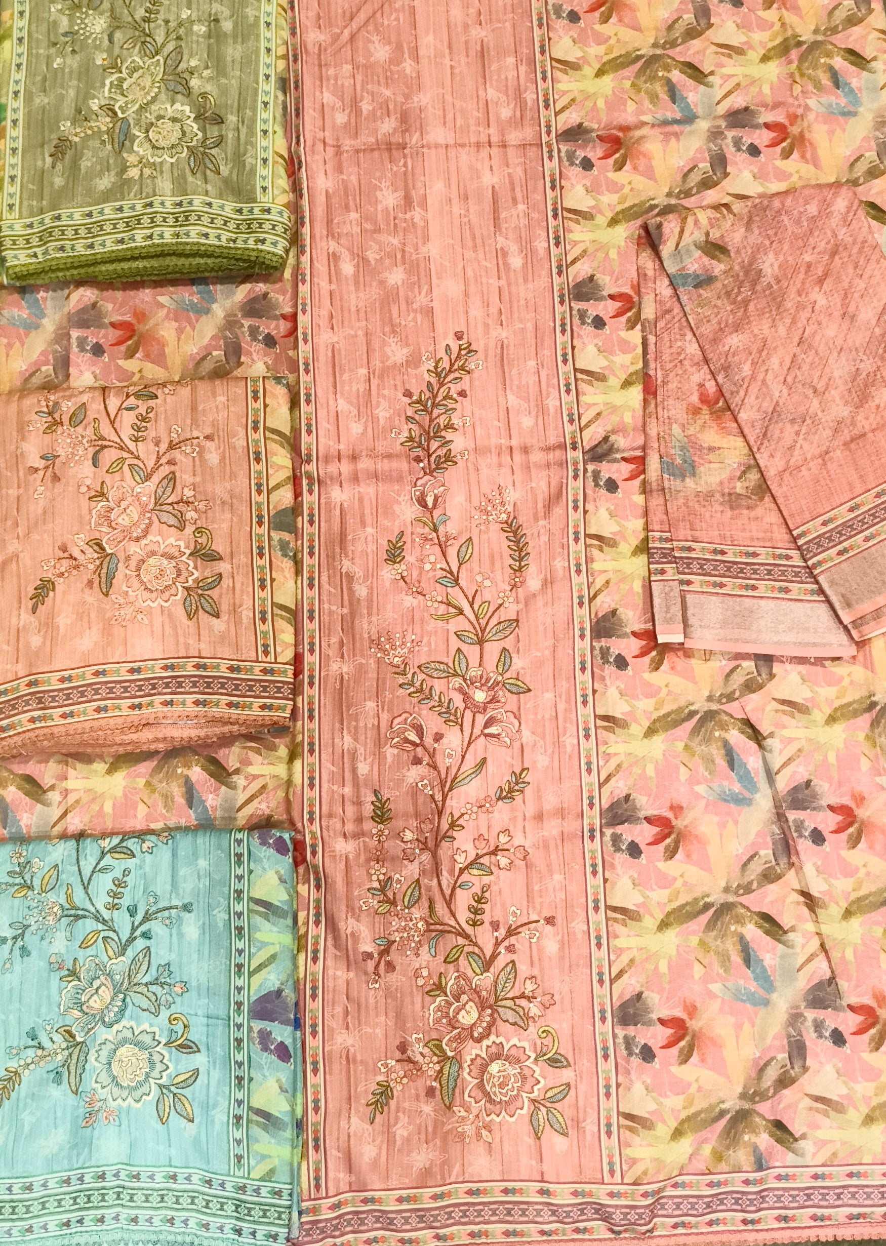 Elegant Peach Floral Unstitched Salwar Suit