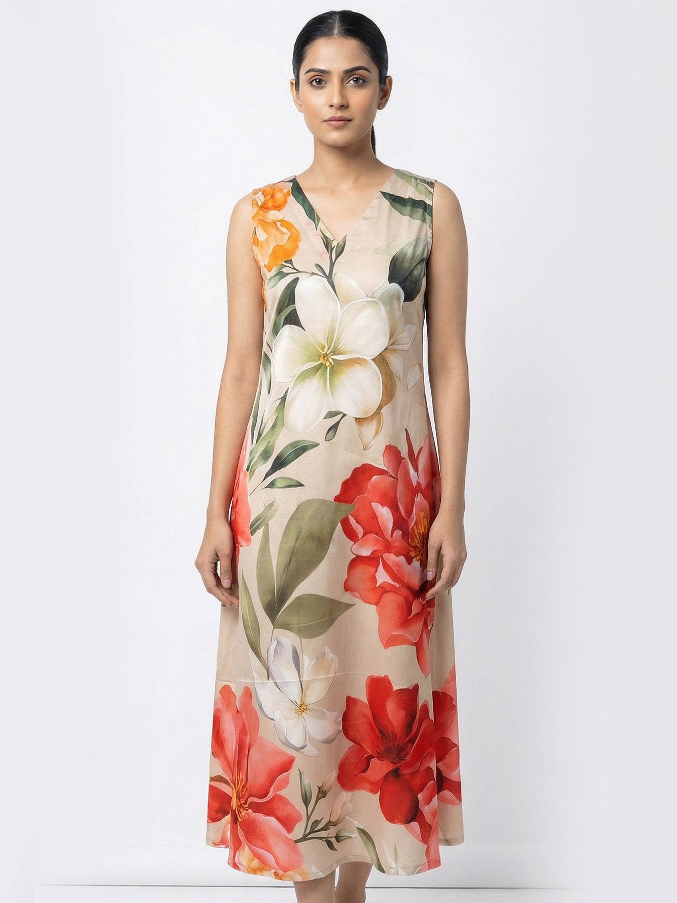 V Neck Dress -Satin