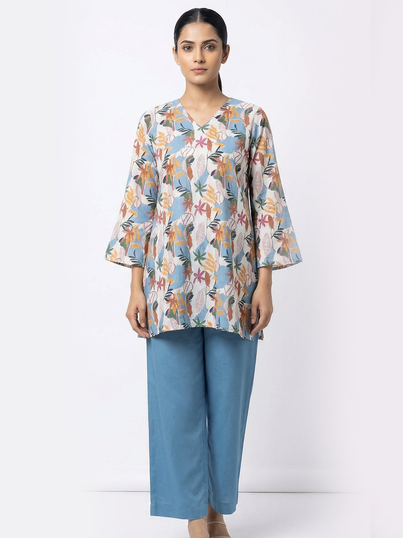 V neck Top and Pant-Linen