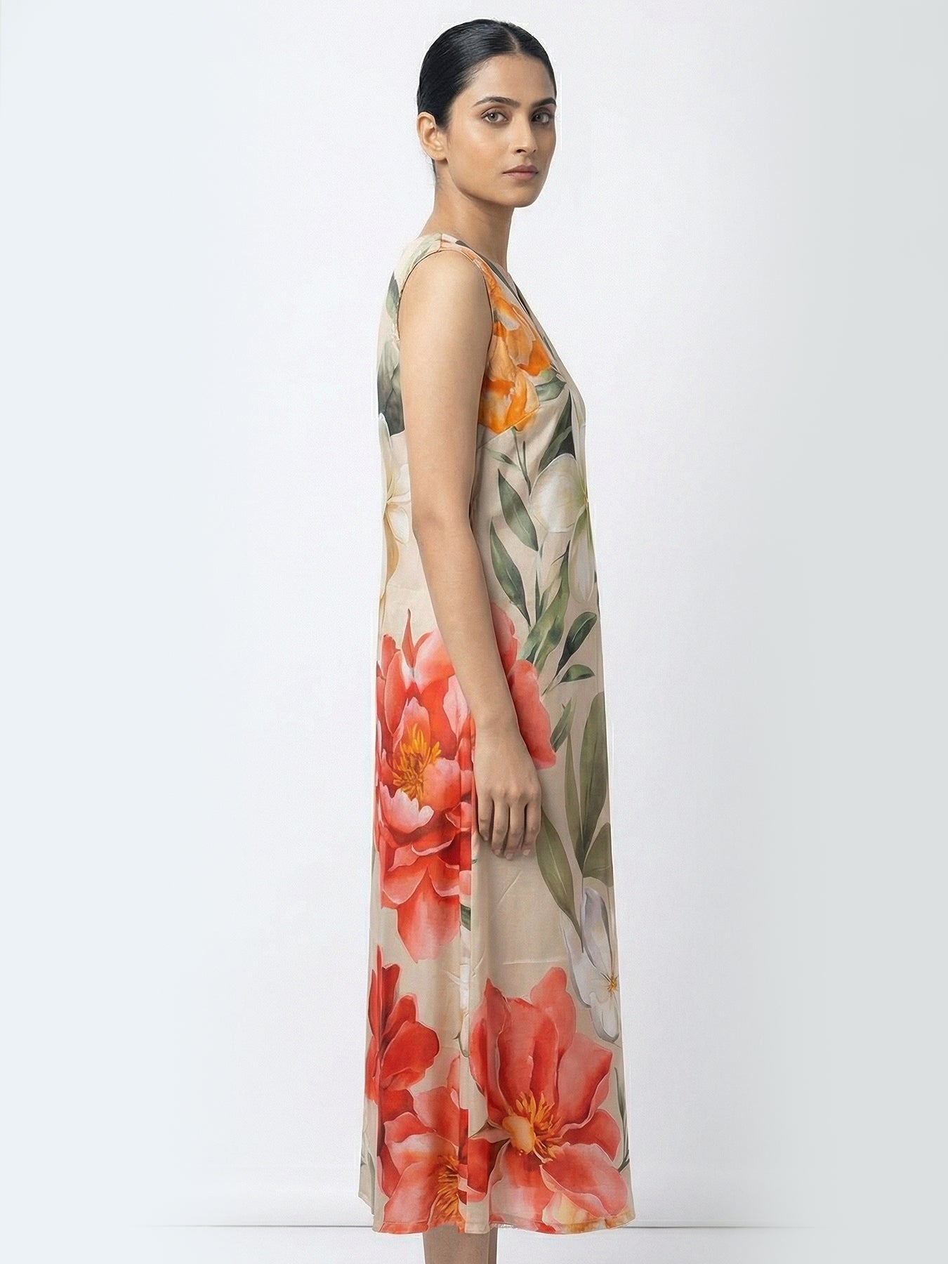 V Neck Dress -Satin