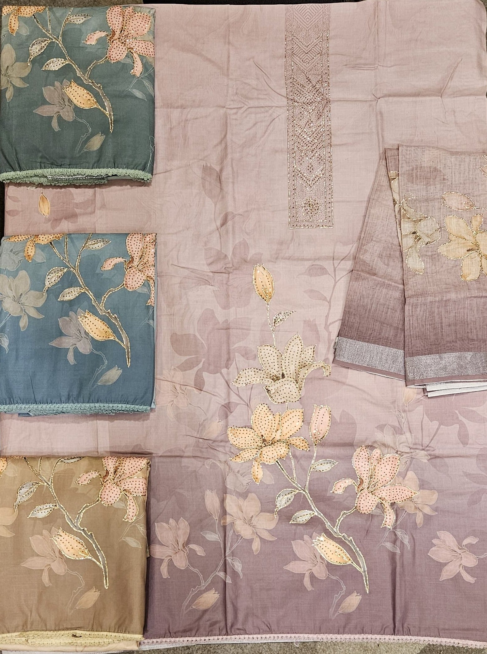 Elegant Floral Printed Unstitched Salwar Suit with Dupatta – Mauve