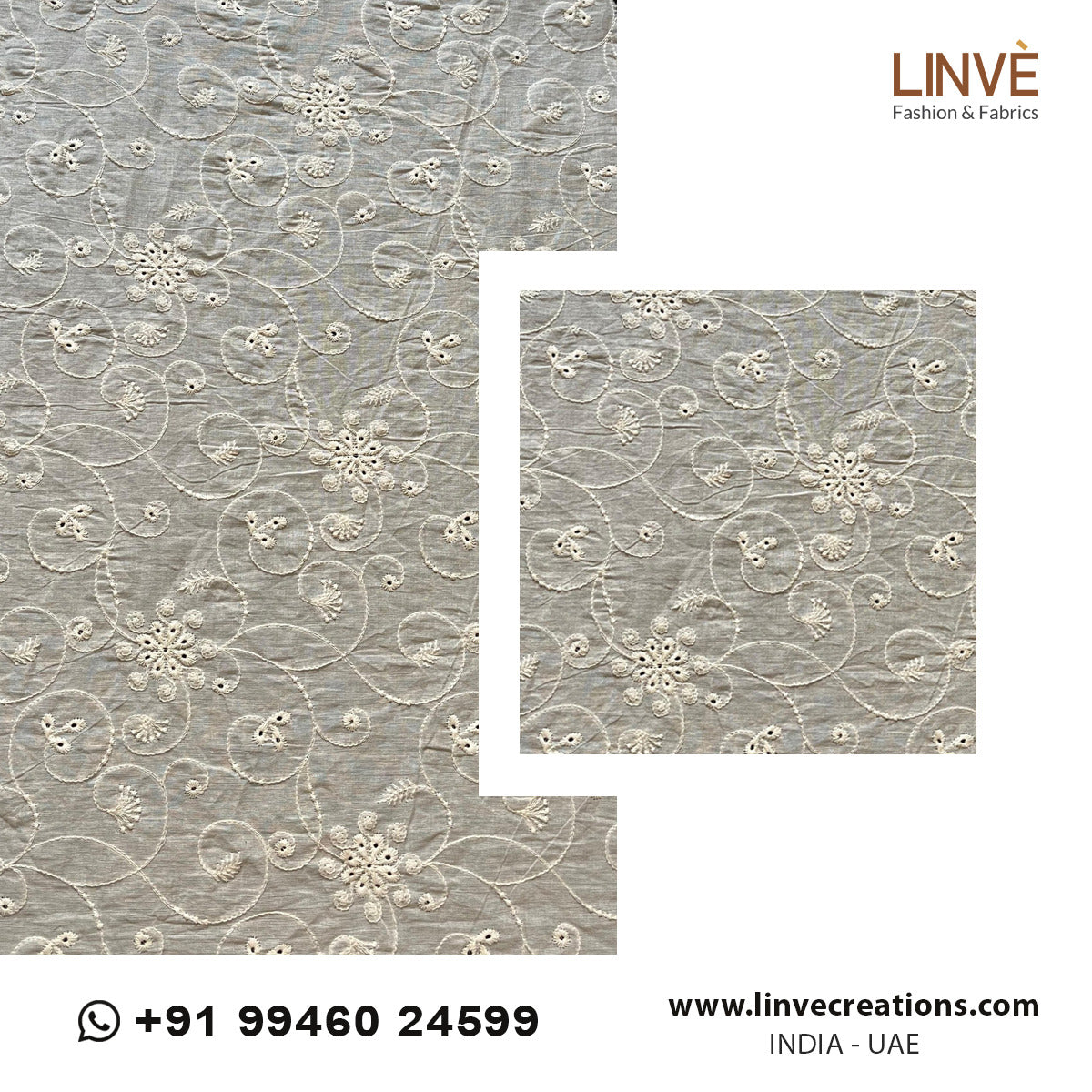 Whimsical Floral Vine Embroidered Dyeable Mul Cotton