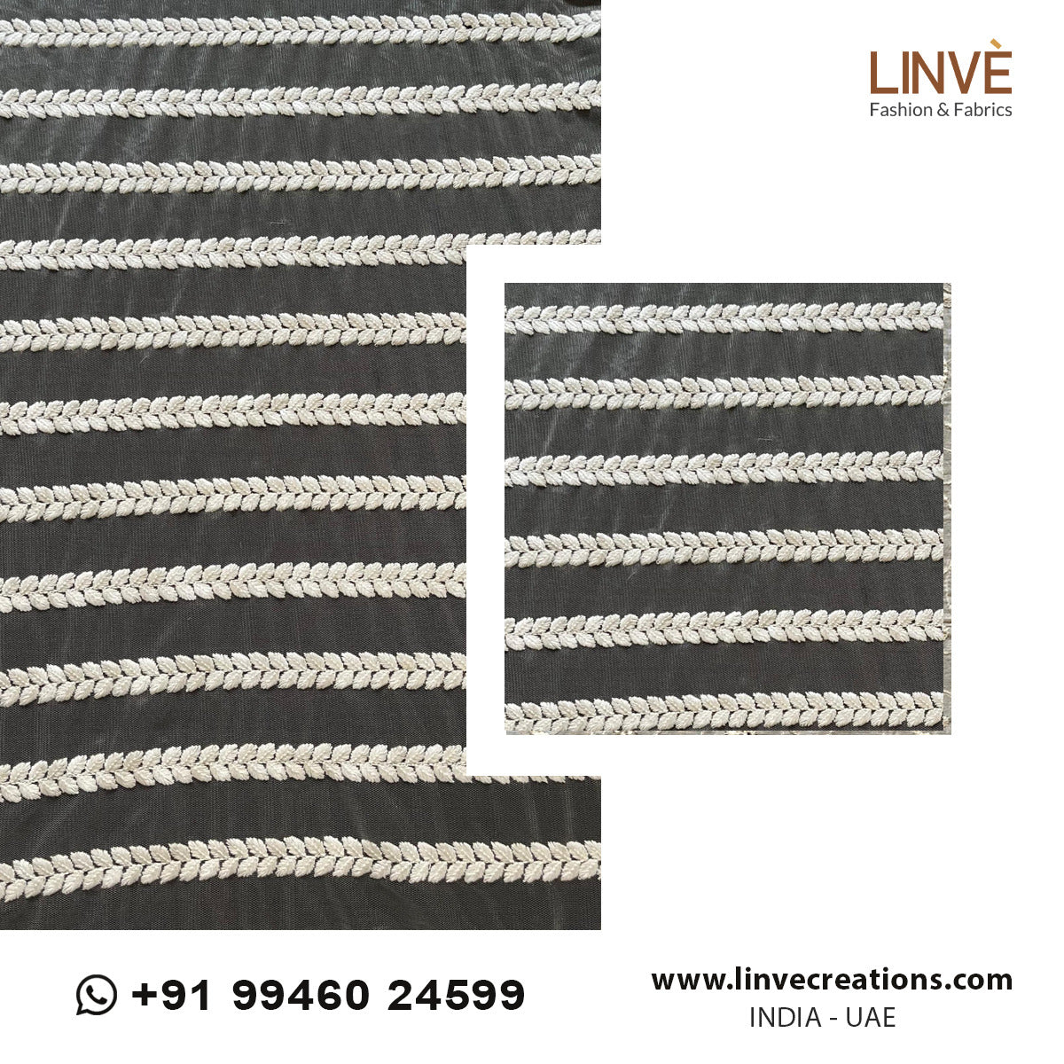 Textured Leaf-Vine Horizontal Embroidered Dyeable Net