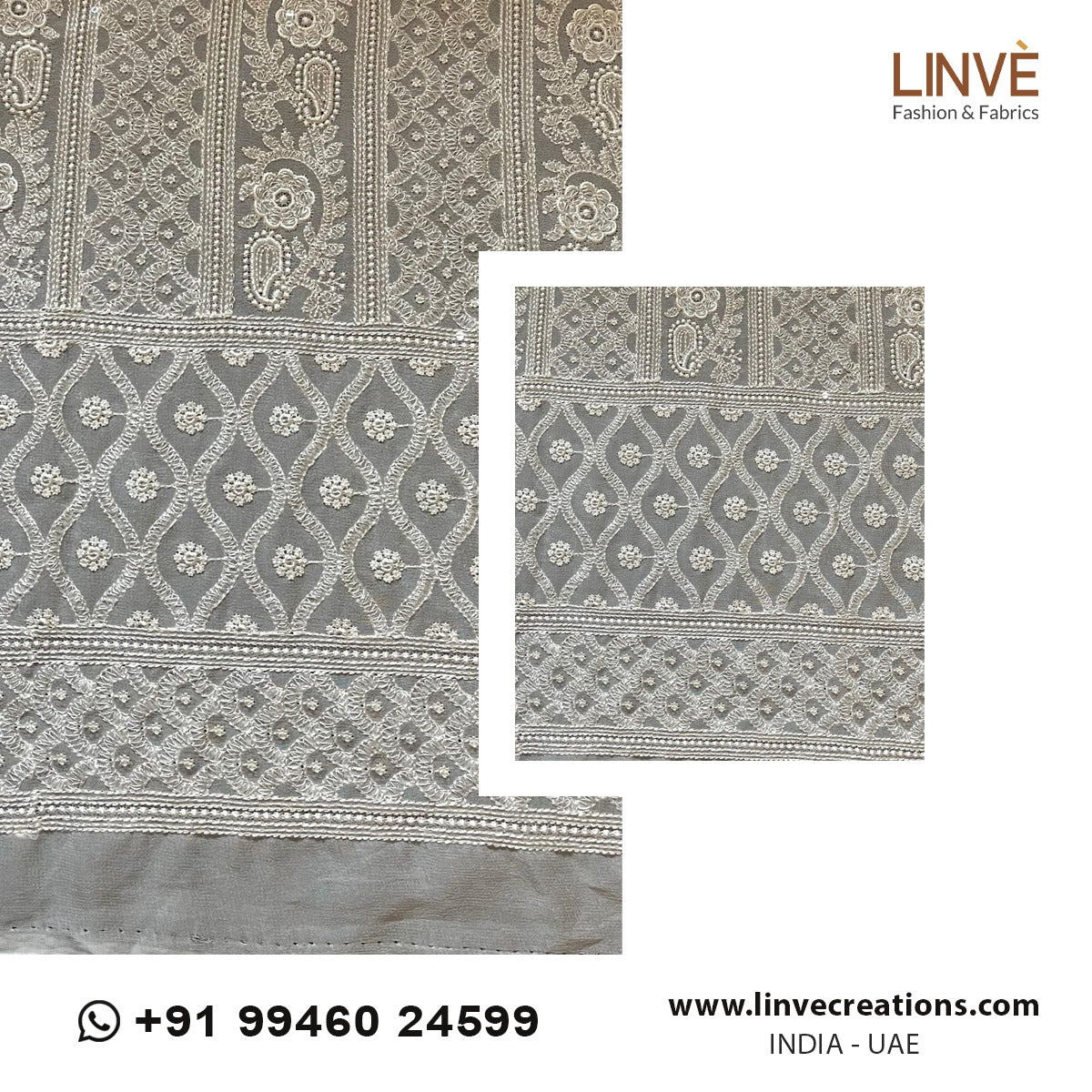 Ornate Multi-Patterned Dyeable Georgette with Heavy Border