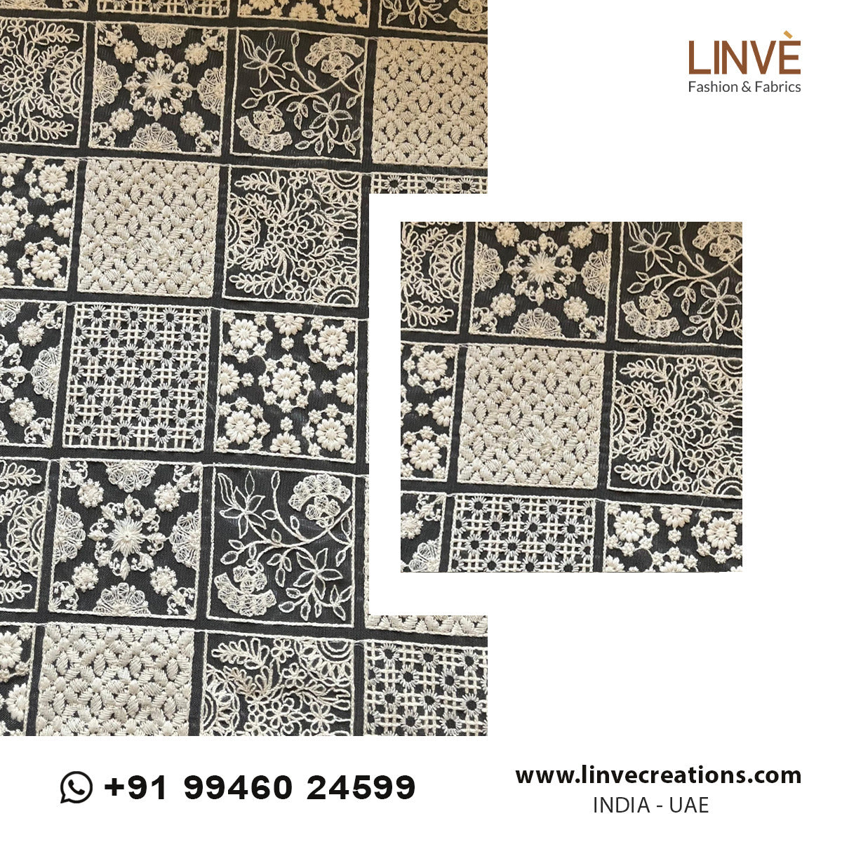 Artisanal Patchwork-Style Embroidered Dyeable Net