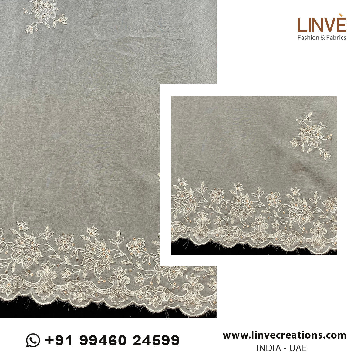 Scalloped Floral-Lace Dyeable Georgette