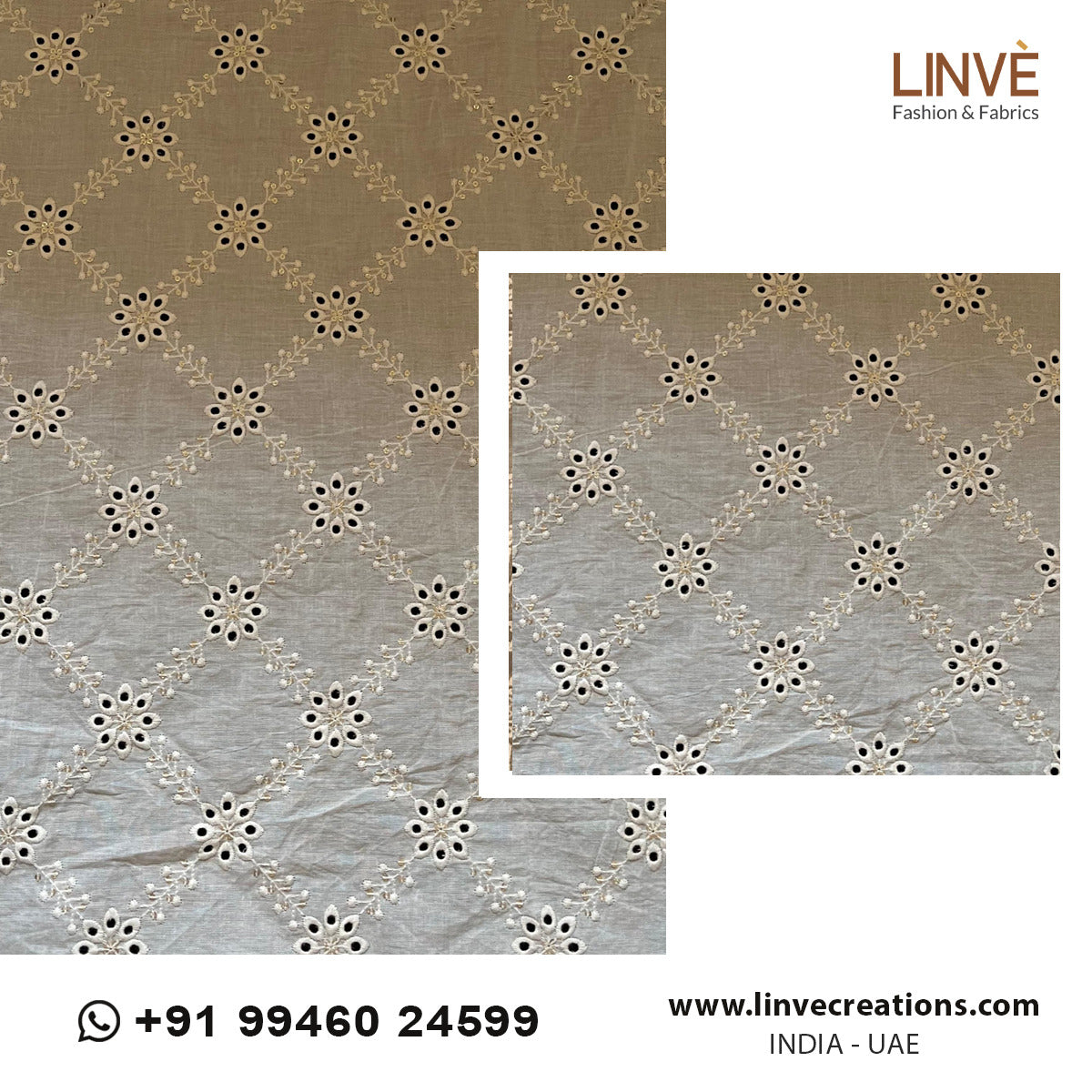 Geometric Eyelet & Floral Jaal Dyeable Kora Cotton