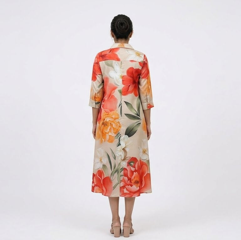 Flared Shirt Dress-Satin