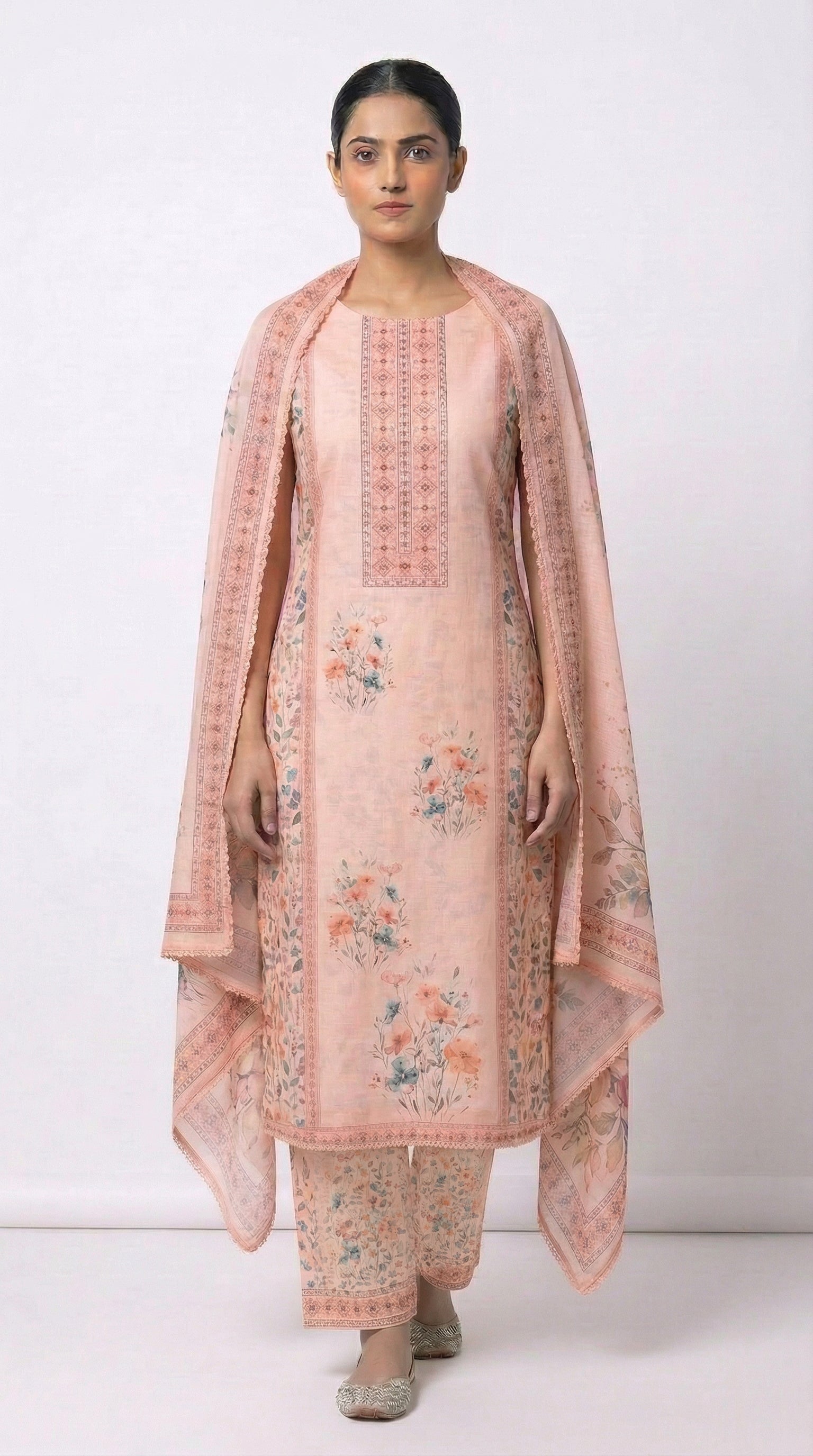 Elegant Pastel Floral Salwar Suit Dress Material