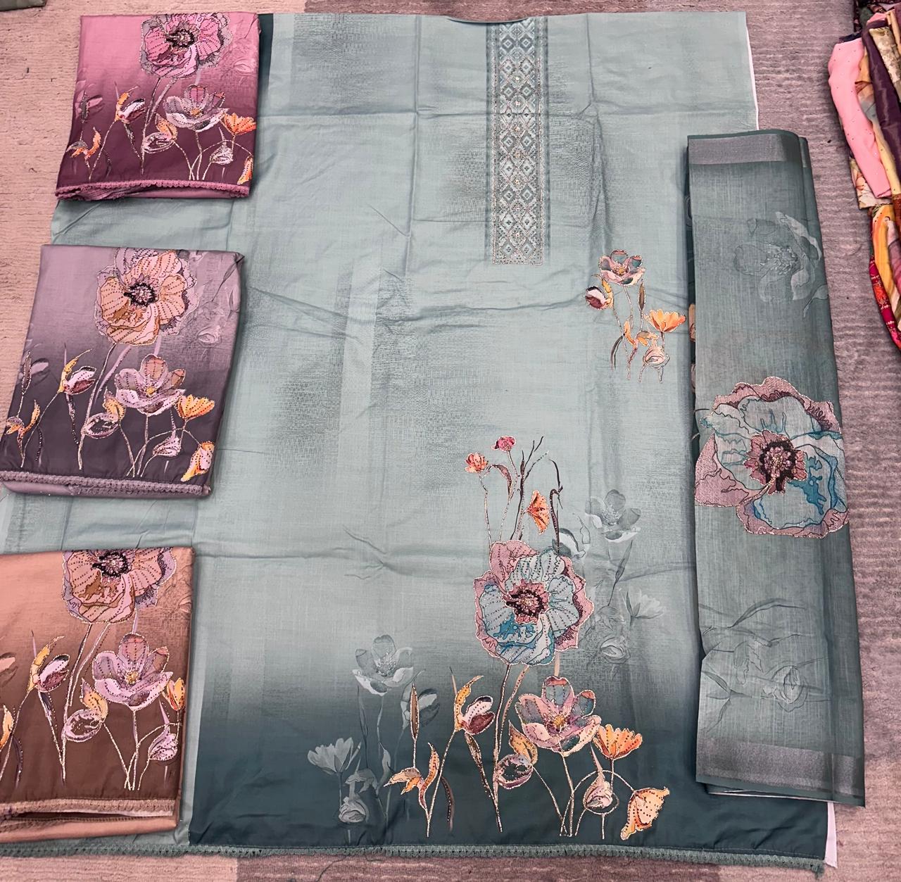 Elegant Floral Embroidered Salwar Suit Dress Material