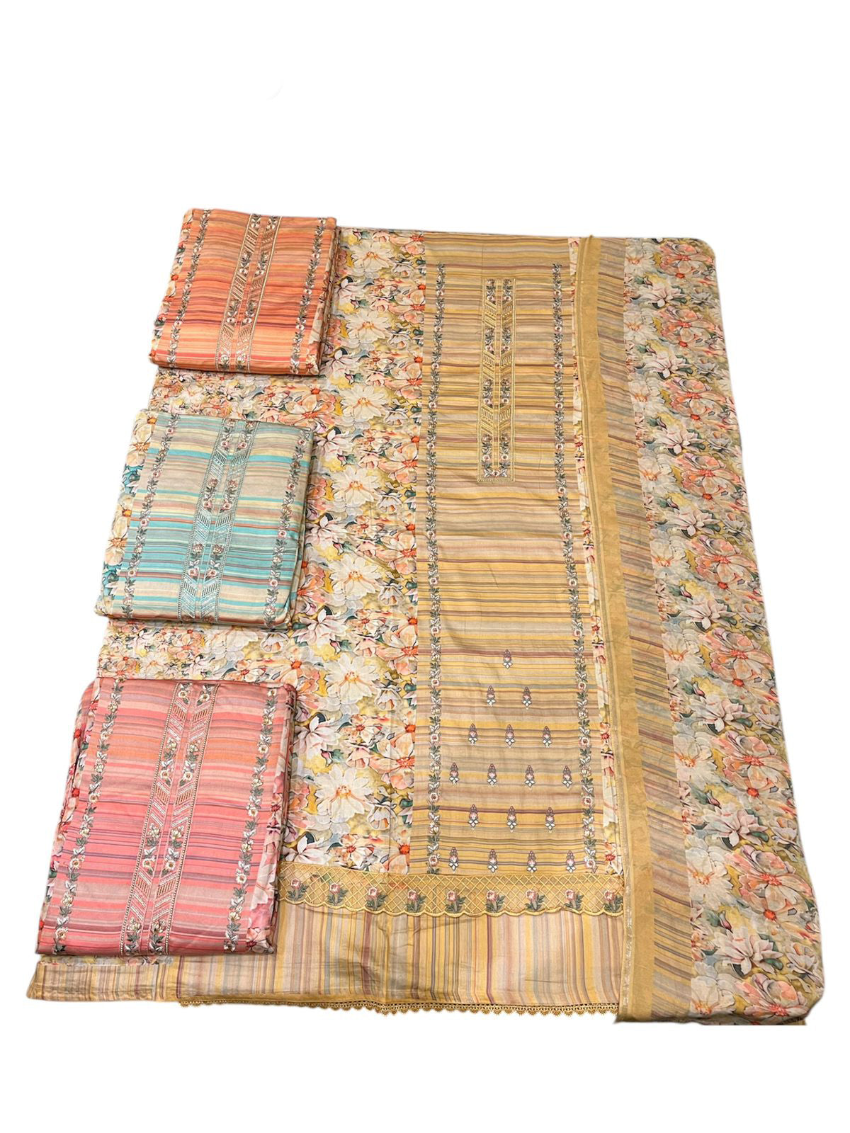Elegant Floral & Stripe Printed Salwar Suit Dress Material